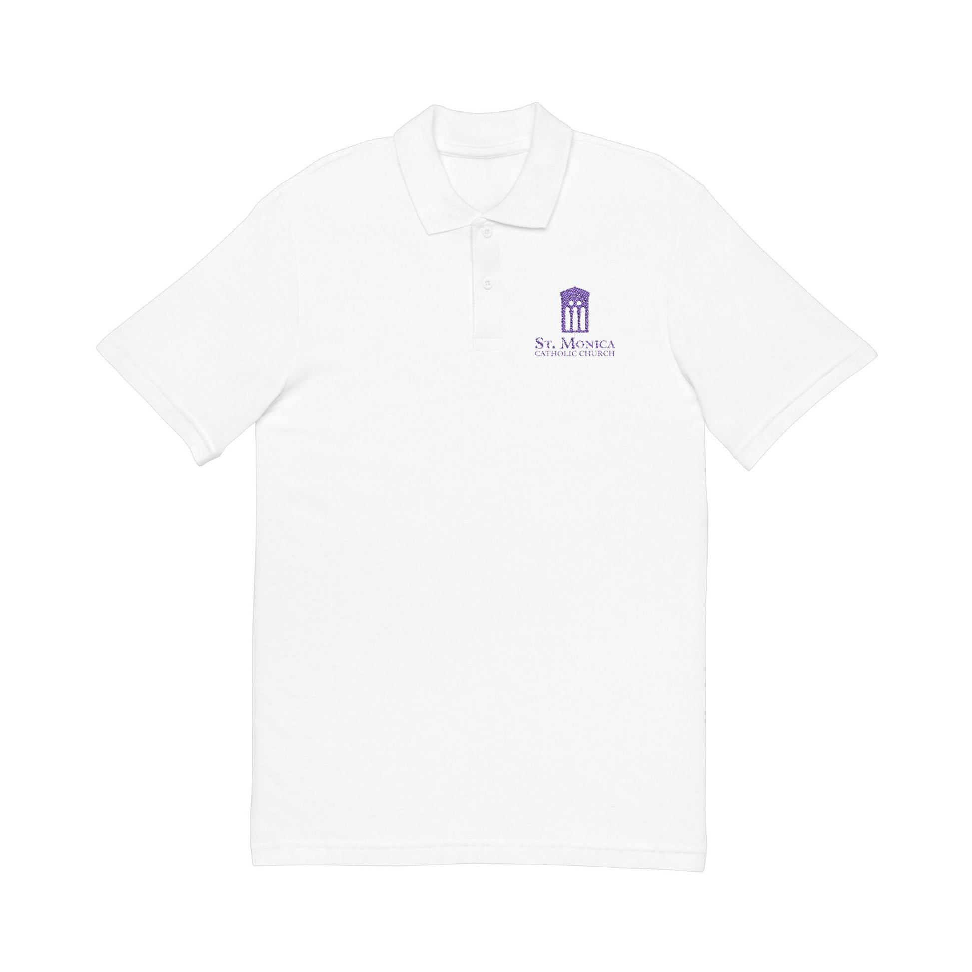 St. Monica Parish Embroidered Polo - White with Purple Logo