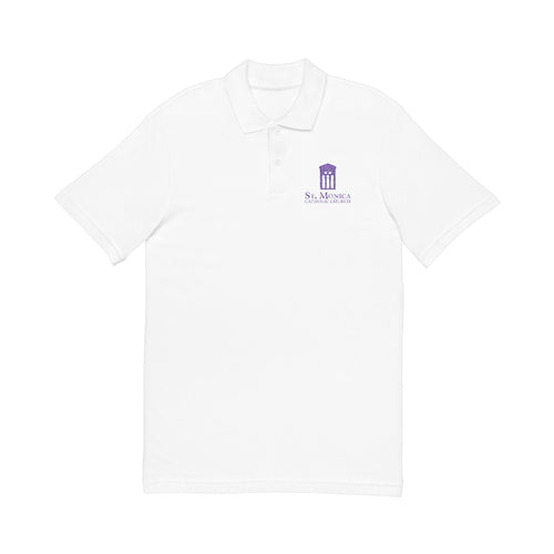 St. Monica Parish Embroidered Polo - White with Purple Logo