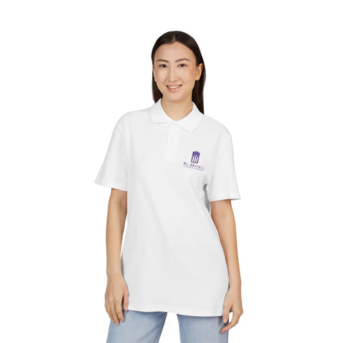 St. Monica Parish Embroidered Polo - White with Purple Logo