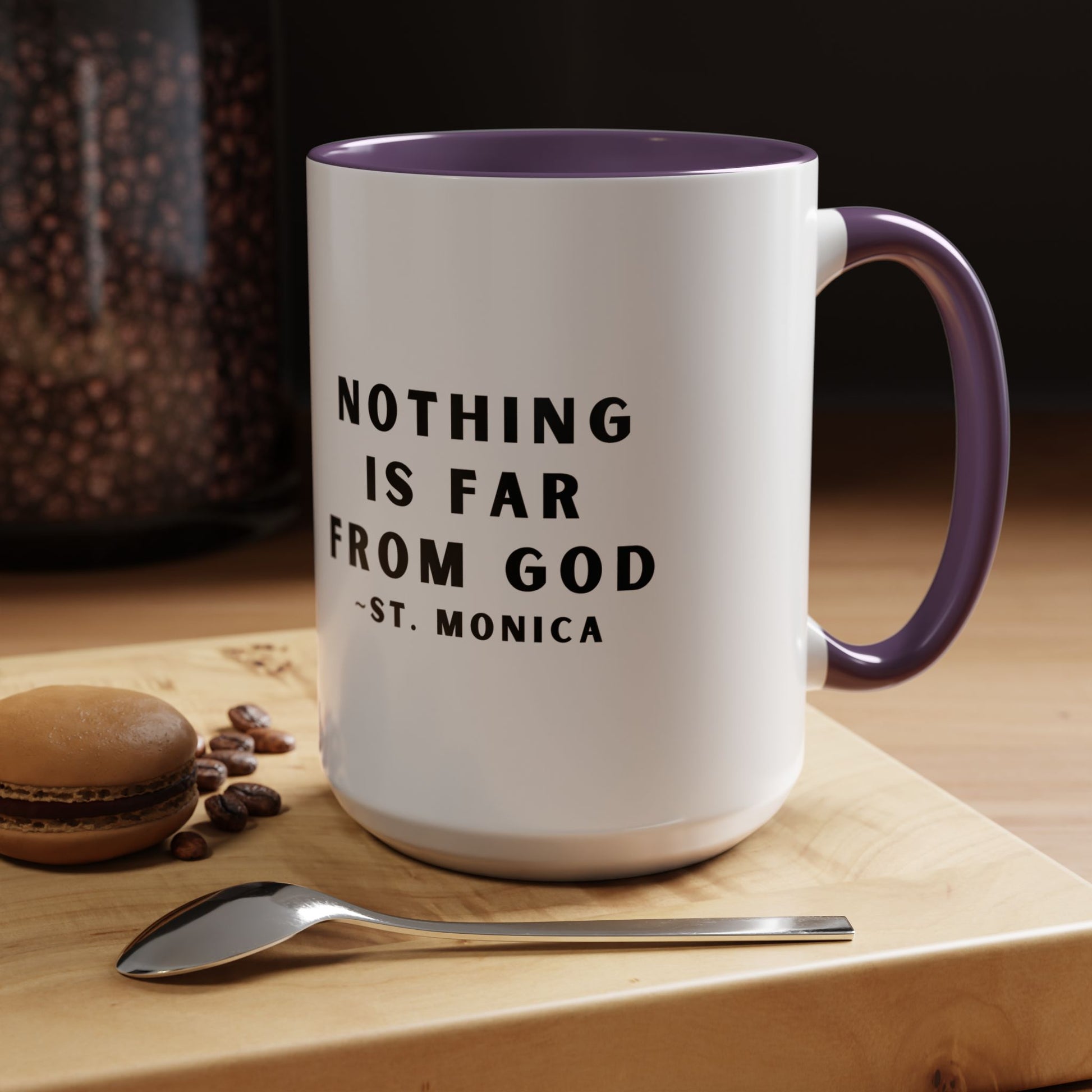 St. Monica Parish Icon Mug – “Nothing is Far from God” (15 oz, Purple Accent)
