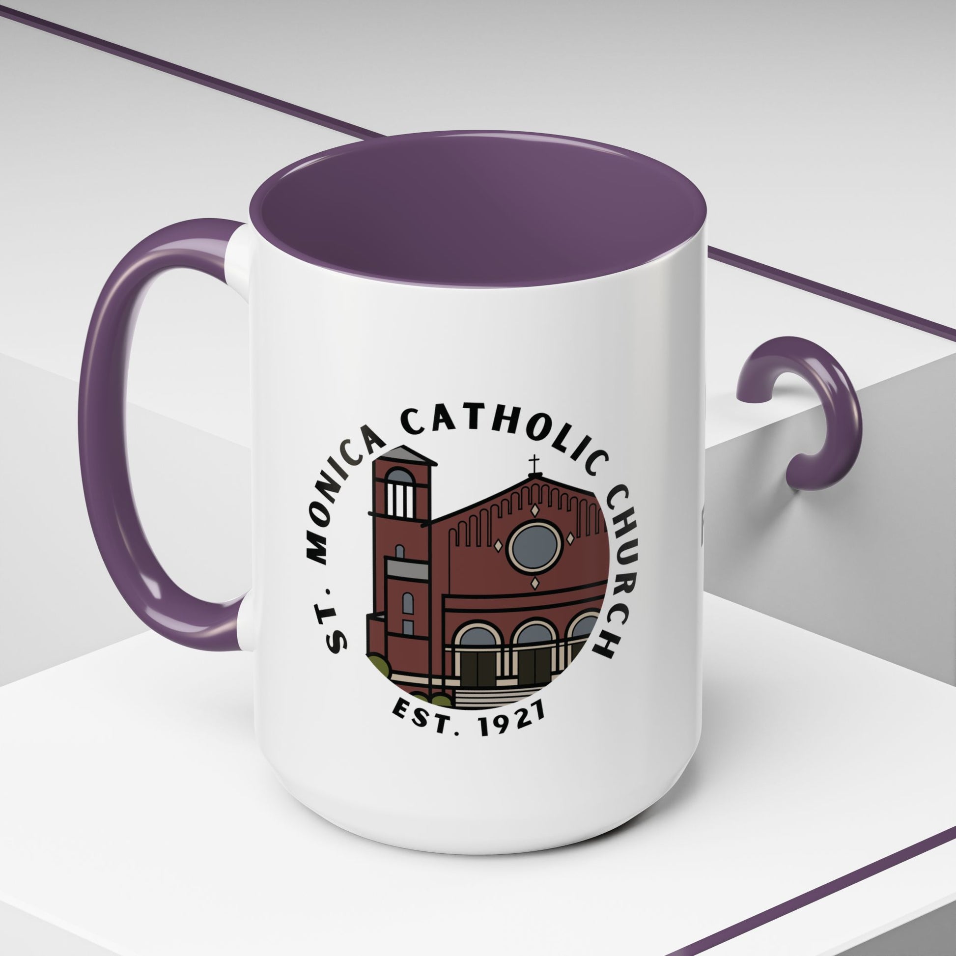 St. Monica Parish Icon Mug – “Nothing is Far from God” (15 oz, Purple Accent)