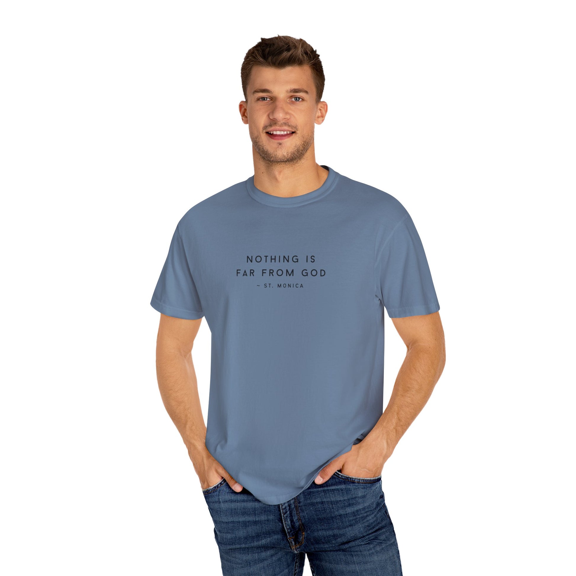 St. Monica "Nothing is Far from God" T-Shirt - Icon on Back