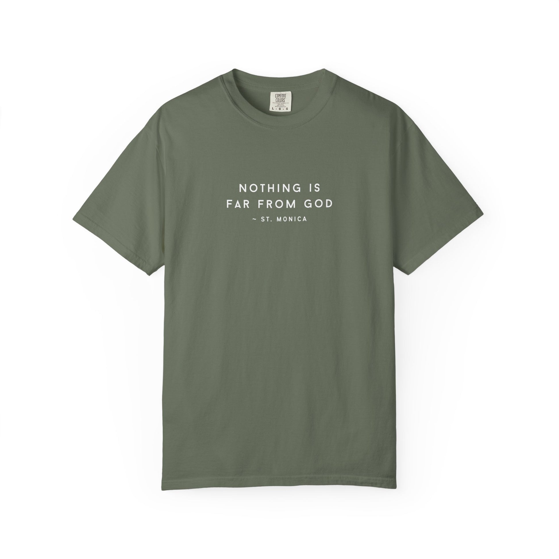 St. Monica "Nothing is Far from God" T-Shirt - Icon on Back