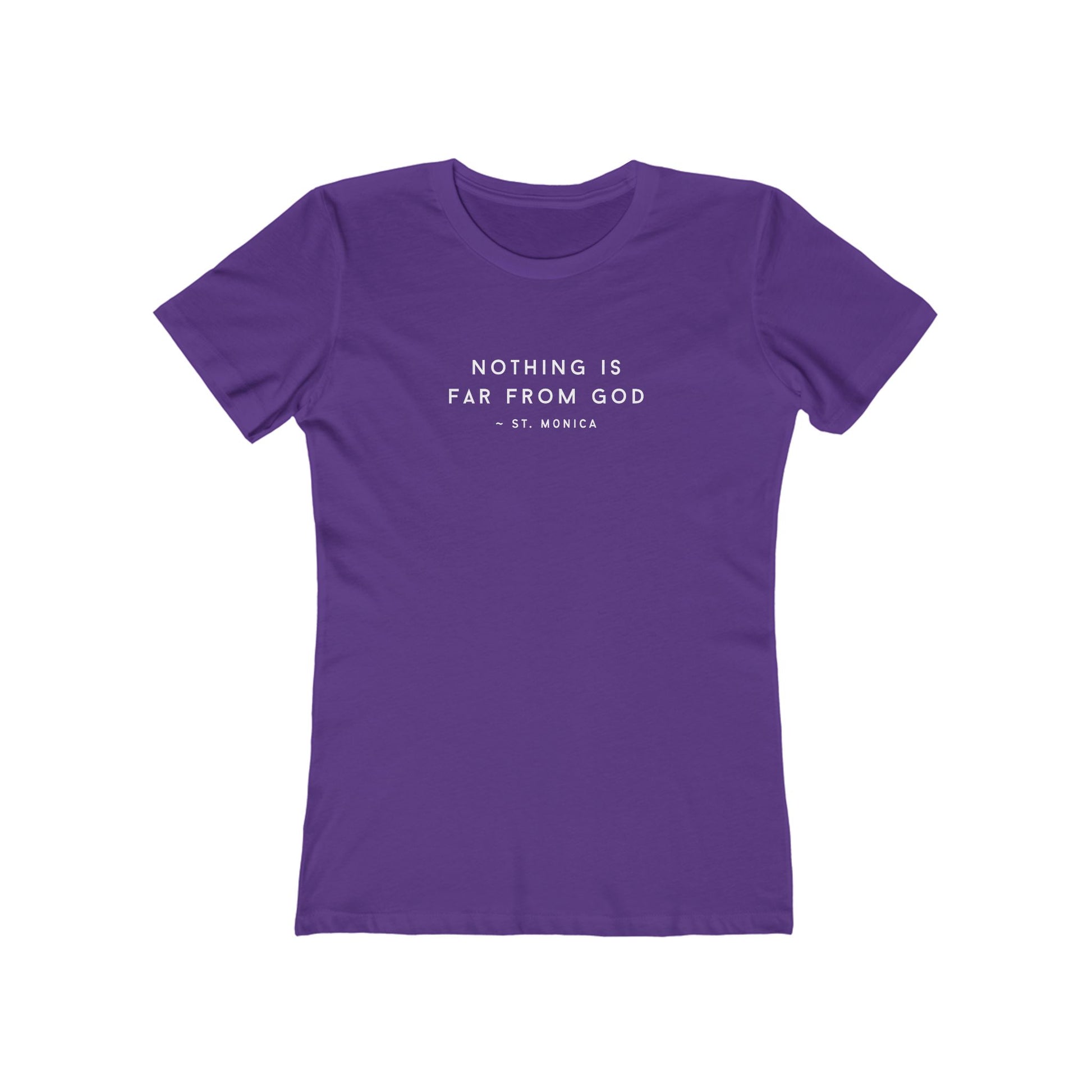 St. Monica Women’s “Nothing is Far from God” Tee – Icon on Back