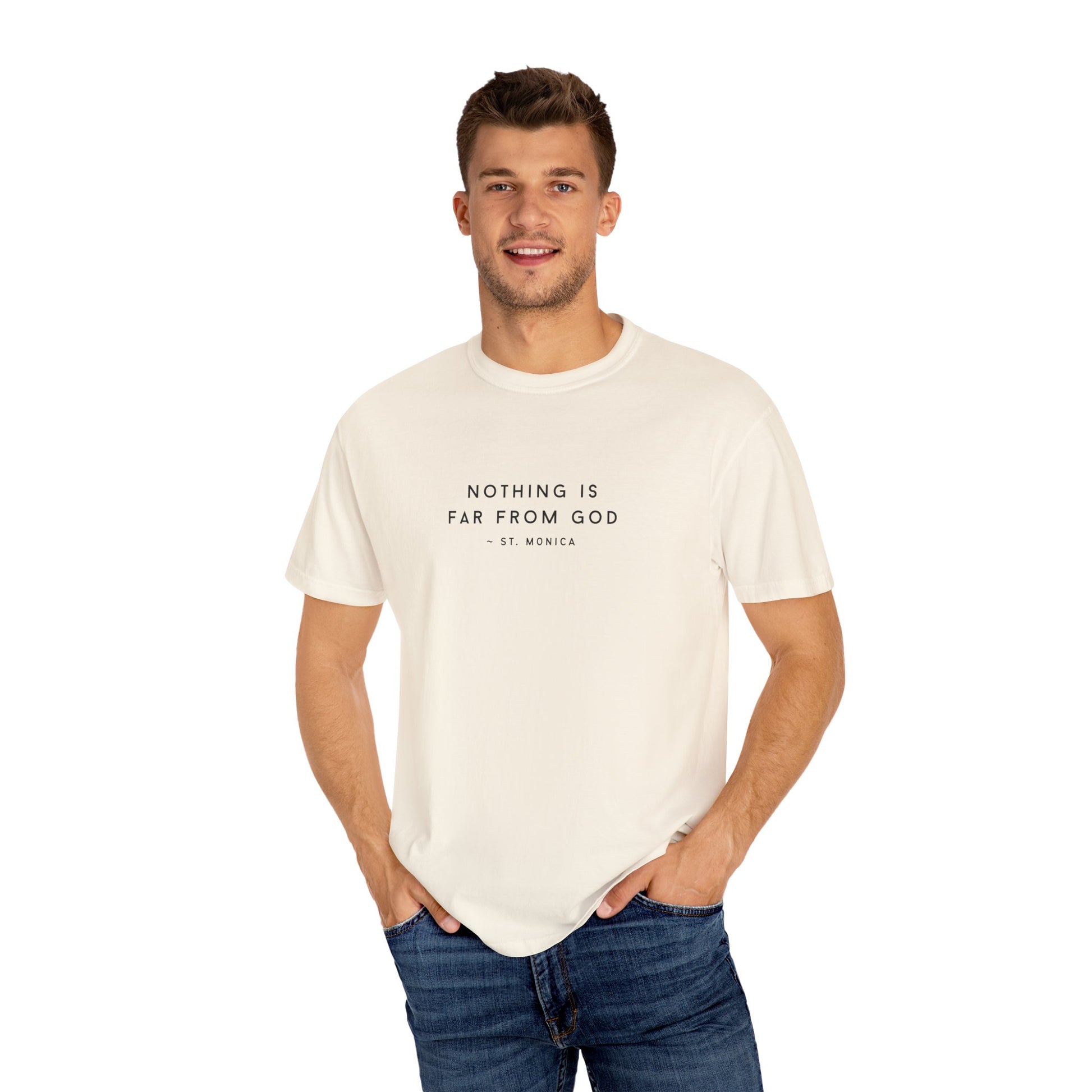 St. Monica "Nothing is Far from God" T-Shirt - Icon on Back