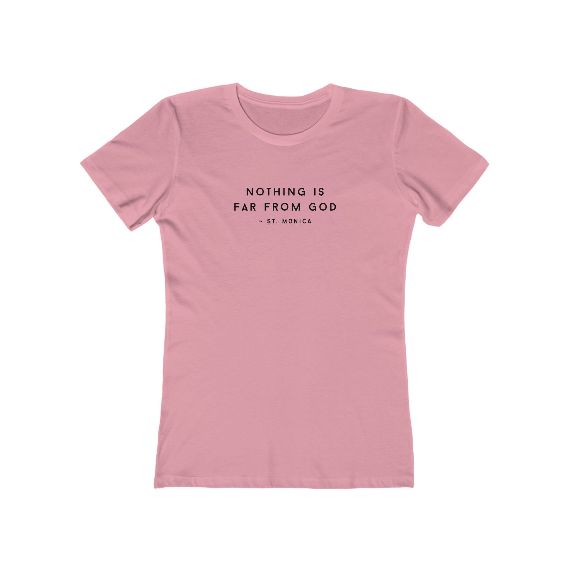 St. Monica Women’s “Nothing is Far from God” Tee – Icon on Back