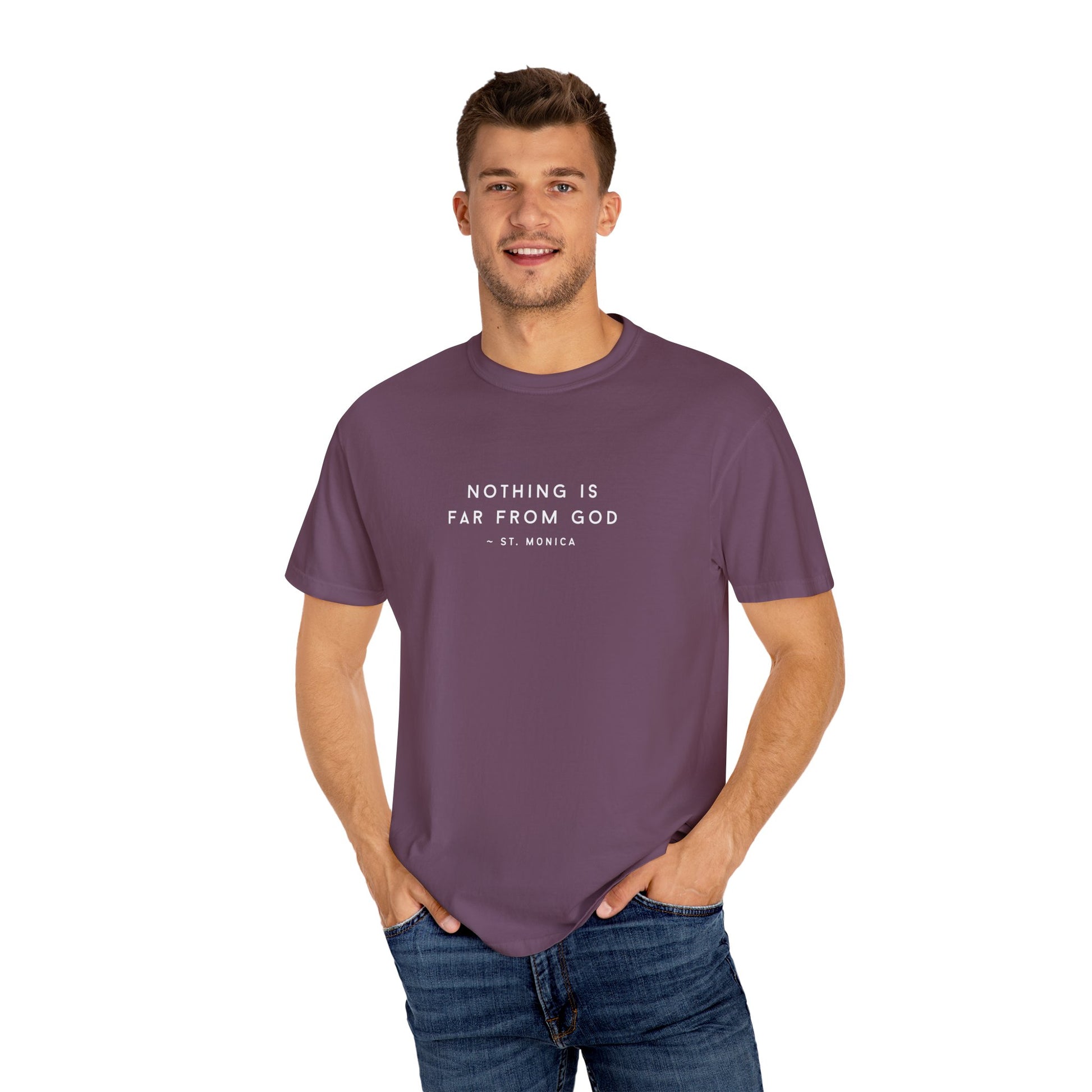St. Monica "Nothing is Far from God" T-Shirt - Icon on Back